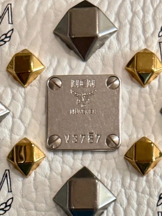 MCM White Visetos Logo Studded Backpack with Black Trim main image 8